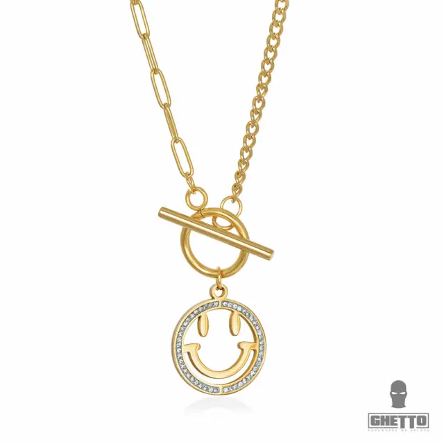 Ghetto Smile Circle Zircon Pendant Hip Hop Necklace SS Gold