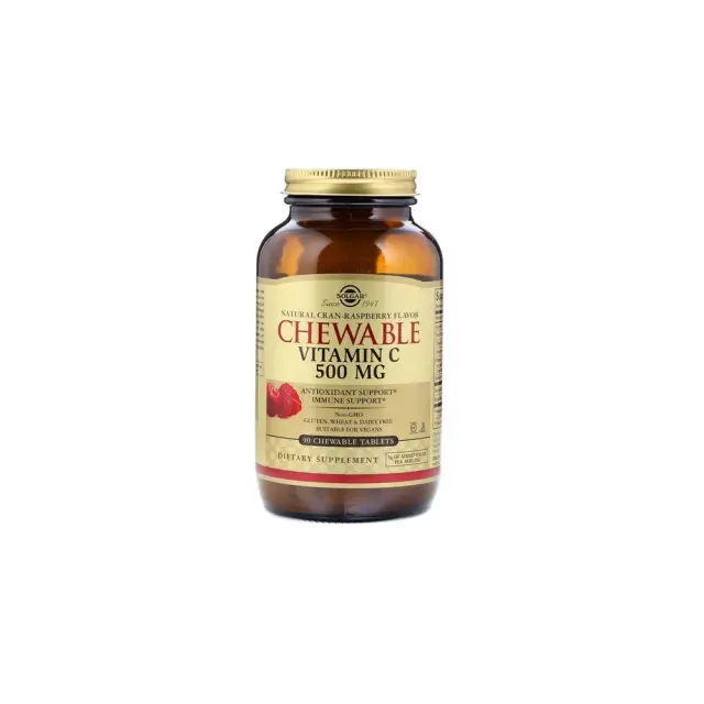 Solgar Chewable Vitamin C 500mg Raspberry Βιταμίνη C Για Ενίσχυση Ανοσοποιητικού + Αντιμετώπιση Κρυολογήματος 90 μασώμενες ταμπλέτες