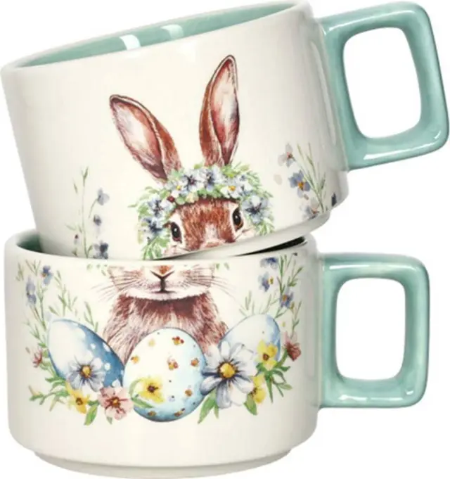 Brandani Σετ 2τμχ Κούπες Κεραμικές Sweet Bunny 9.5x9.5x6.5cm 300ml