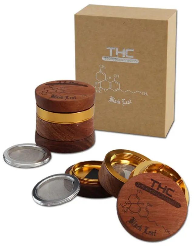 Black Leaf Grinder Τρίφτης «THC» Ξυλινο - Μεταλλικό 60mm-4 Parts