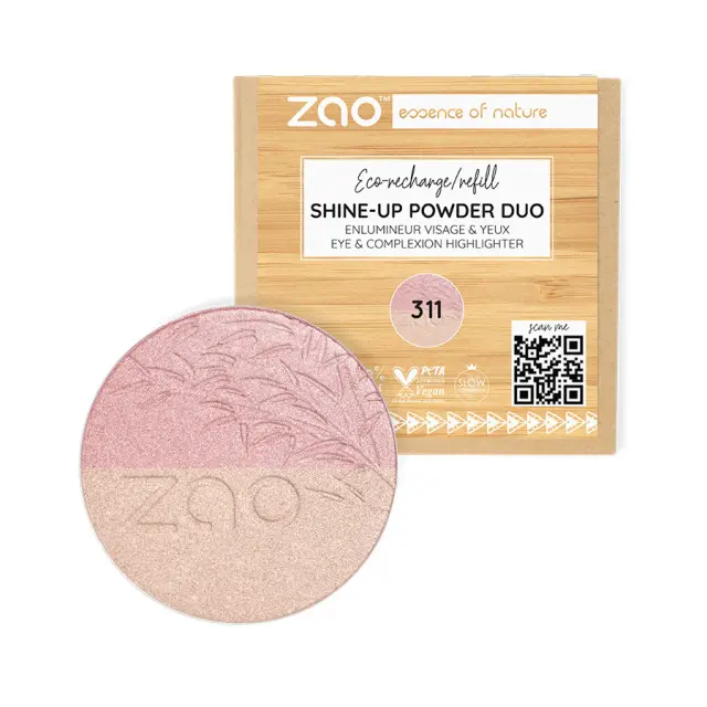 Zao Organic Shine Up Powder Refill - Βιολογική πούδρα λάμψης & highlighter (Ανταλλακτικό) - 311 Duo Pink & Gold