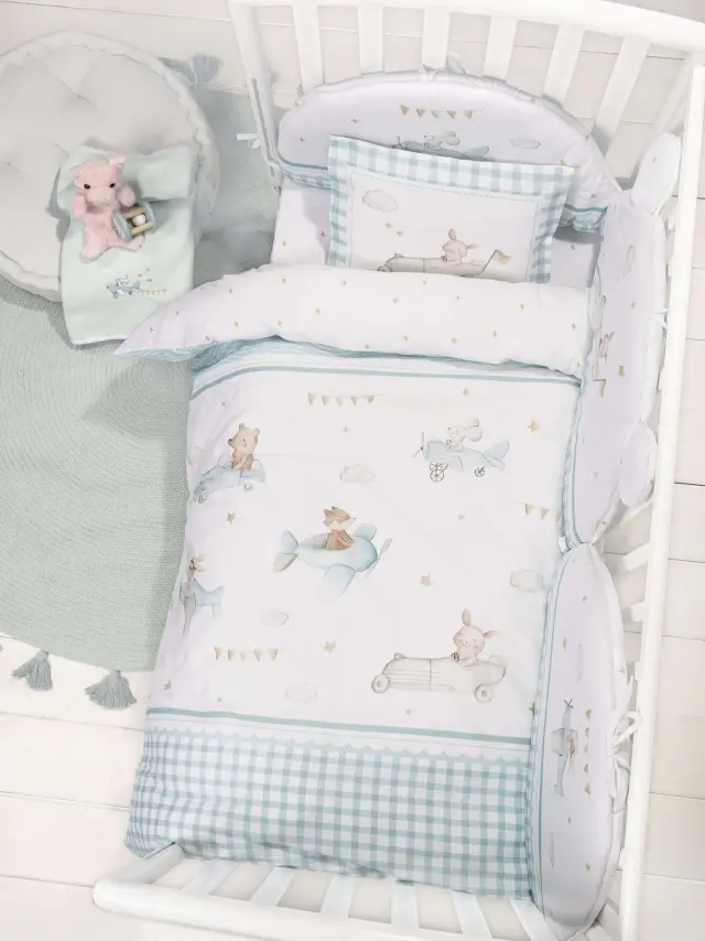 Κουβερλί Κούνιας 100x140 Nima Joy Ride Turquoise-White 100% βαμβακερό 2