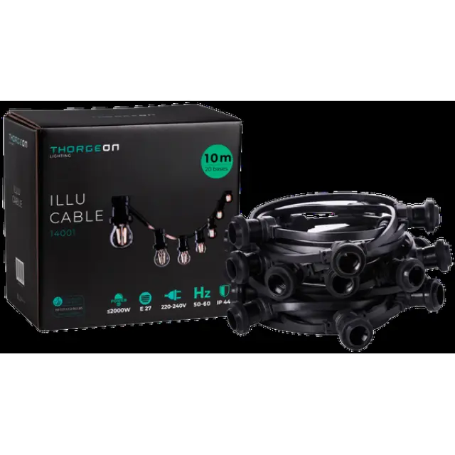 ILLU Cable E27 11.5m 20 bases IP44 -0,5m- Black THORGEON