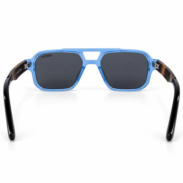 Ghetto Sunglasses Transparent Blue Frame – Black + Wood Temples | Unisex 3