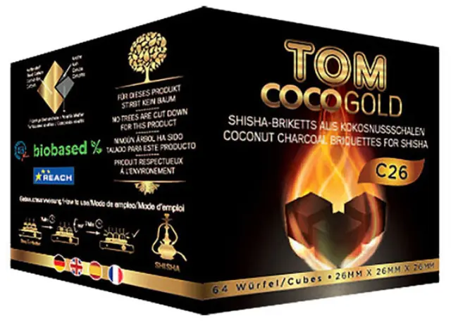 Καρβουνάκια για Ναργιλέ τετράγωνα Tom Coco Gold (26mm) - 1Kg