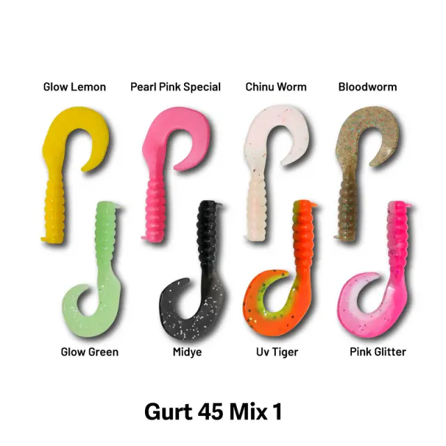 Gurt 45mm 8 Τεμάχια – Σιλικόνη για Τσιπούρα και Αρπακτικά Ψάρια - Τεχνητό Δόλωμα - MIX1