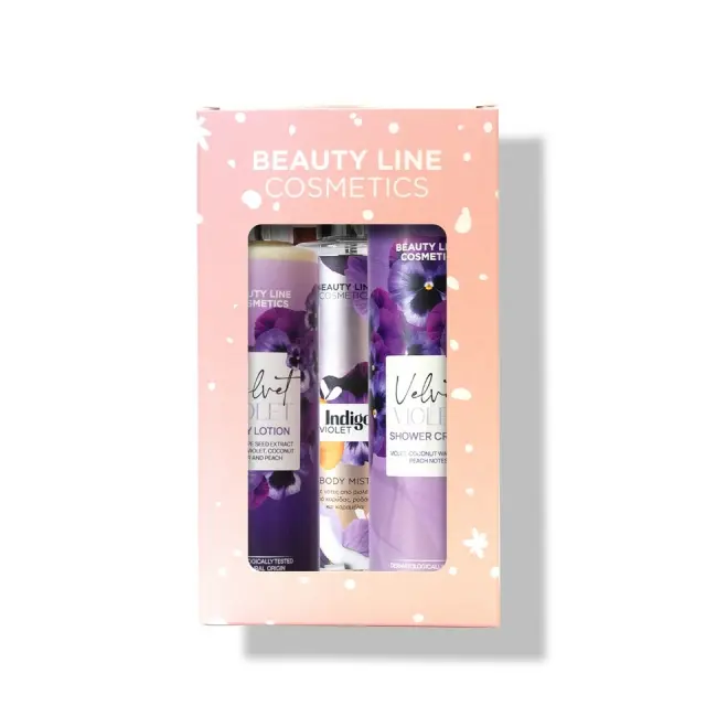 Beauty Line Σετ Violet Shower Gel 250ml+Body Lotion 200ml +Boby Mist Glitter καρύδα 200ml