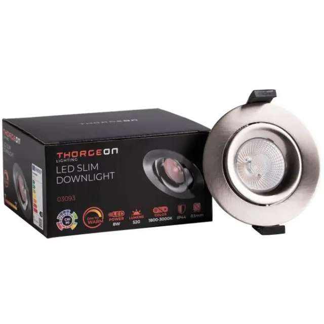 LED Downlight 8W Dim to Warm 520lm IP44 38° CRI>90 PF>0,9 (Internal Driver Included) Brushed Nickel
