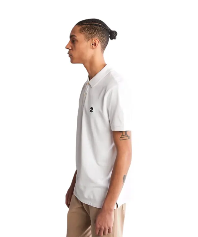 Timberland - Ανδρικό Κοντομάνικο T-shirt Polo Slim Fit Mε Λογότυπο Oyster River TB0A2BS1-100 Λευκό 3