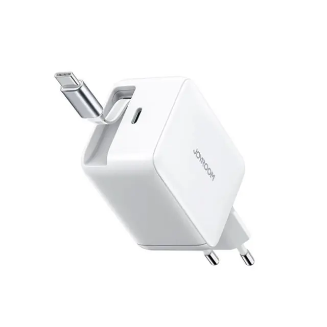 Joyroom Φορτιστής JR-TCL06 67W GaN with Built-in Retractable USB-C Cable White