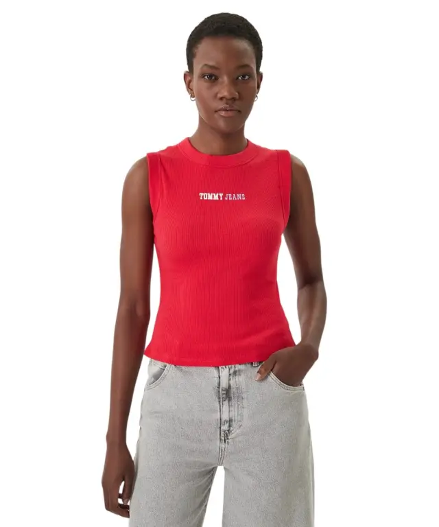 Tommy Hilfiger - Γυναικείο T-shirt Αμάνικο Essential Logo Rib Tank Slim Fit DW0DW22577-XK3 Κόκκινο - L