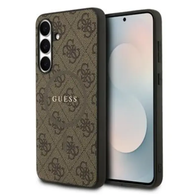 Guess PU Leather 4G Colored Ring MagSafe Case for Samsung Galaxy S25 FE Brown