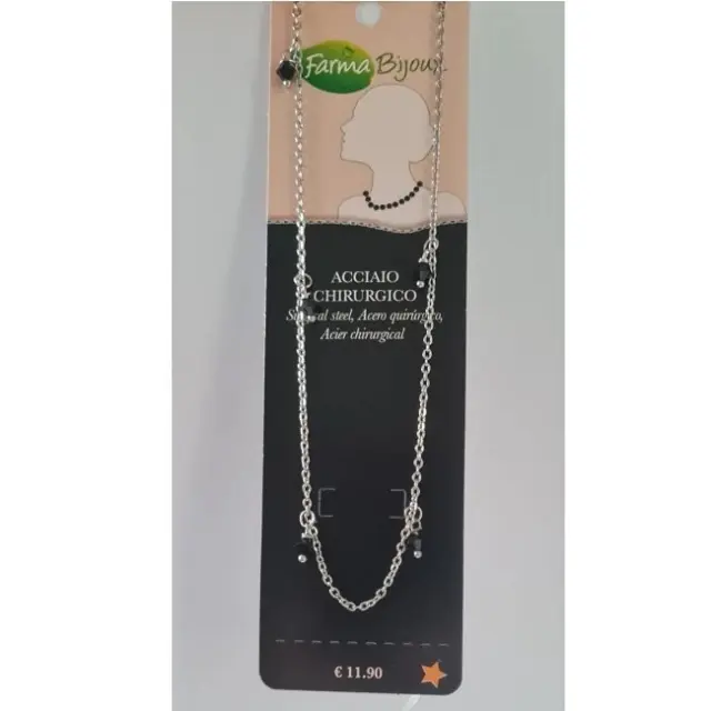 Farma Bijoux Υποαλλεργικό Κολιέ με Αλυσίδα με Μαύρα Πετράδια