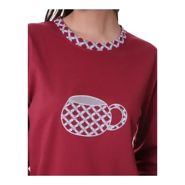 Lydia Creations Γυναικεία Πυτζάμα Teacup, Χρώμα Μπορντό 3