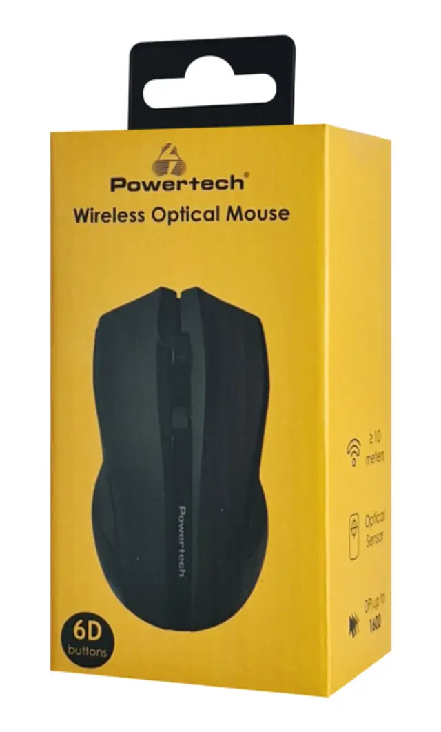 POWERTECH ασύρματο ποντίκι PT-1166, USB δέκτης, 1600DPI, μαύρο (PT-1166) 6 πλήκτρα 3