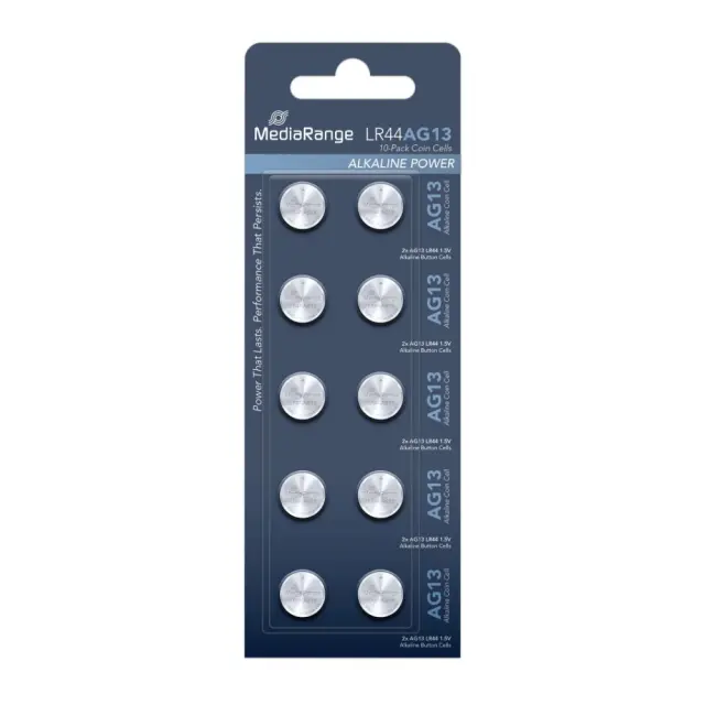 MediaRange Premium Alkaline Coin Cells AG13|LR44|1.5V Pack 10 (MRBAT113)