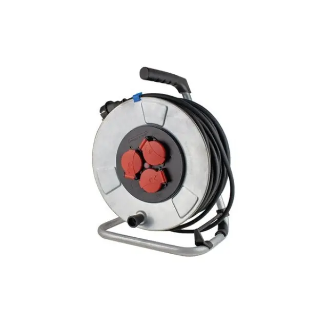 Metal cable reels 285mmO 25 m H05RR-F 3G1,5 3 socket outlets 2PE 16A/250V shock and splash proof Overheatin protection by thermal switch