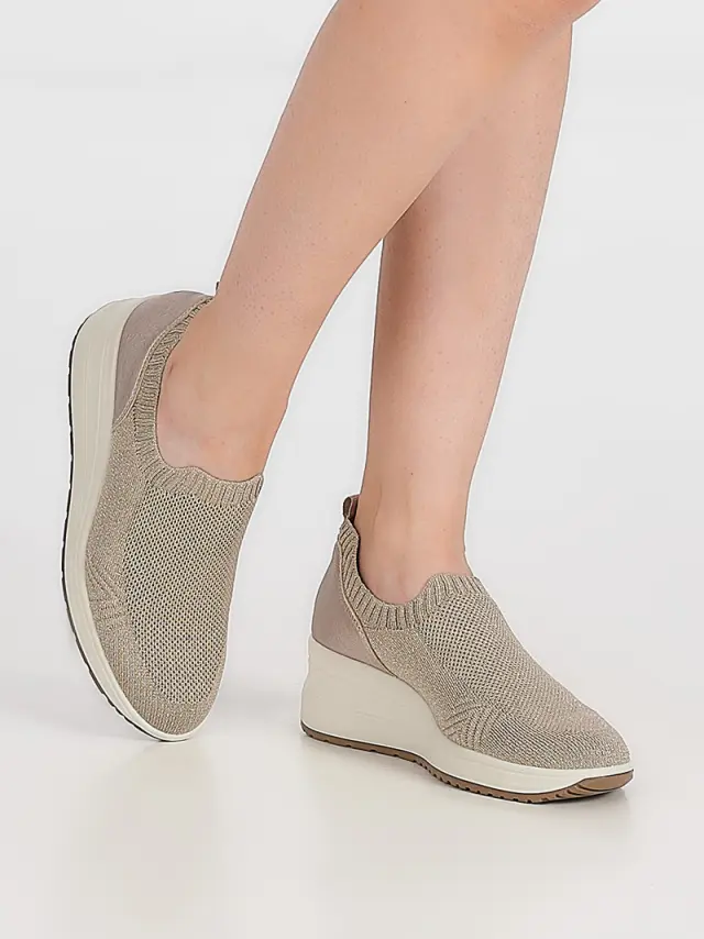 Imac Μοκασίνια-Loafers Γυναικείο ύφασμα Flyknit/δέρμα Μπεζ IMA/555720 TAUPE 2