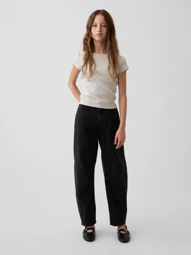 Παιδικό Ψηλόμεσο Τζιν Παντελόνι Barrel Γραμμής Black wash