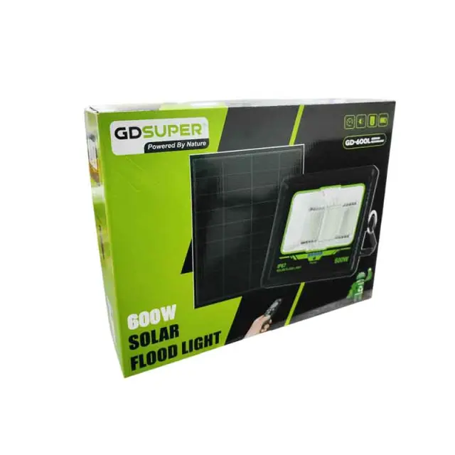 Gdsuper Στεγανός Ηλιακός Προβολέας LED 600W Ψυχρό Λευκό 7500K με Τηλεχειριστήριο IP67 GD-600L 3