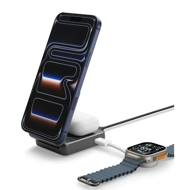 SPIGEN EF302MOQ ESSENTIAL 2IN1 MAGNETIC MAGSAFE WIRELESS CHARGER 25W QI2.2 BLACK 2