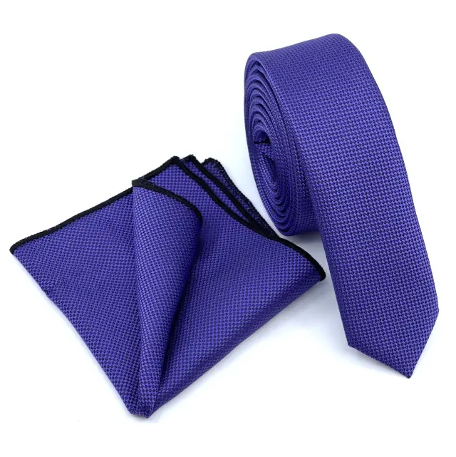 Μωβ Light Oxford Γραβάτα Slim 4,5 cm Σετ με Μαντηλάκι