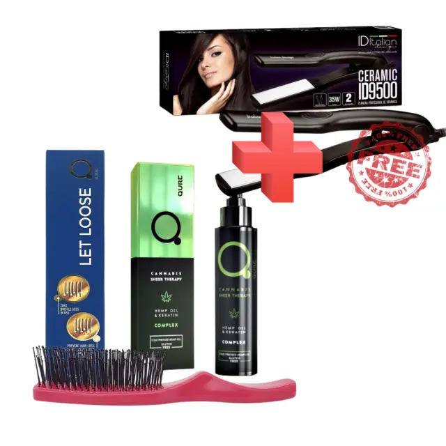 Qure Let Loose The World's Finest Pink Brush & Qure Cannabis Sheer Therapy Hemp Oil Keratin Complex 100ml & Δώρο Ισιωτική Πρέσα