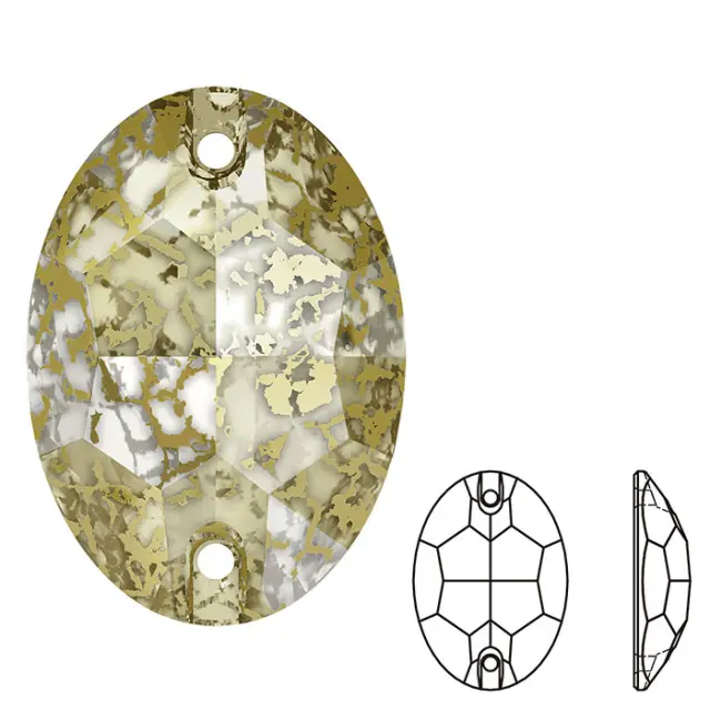 Swarovski 3210 Sew-On Oval Crystal Gold Patina 10x7mm - 2τεμ