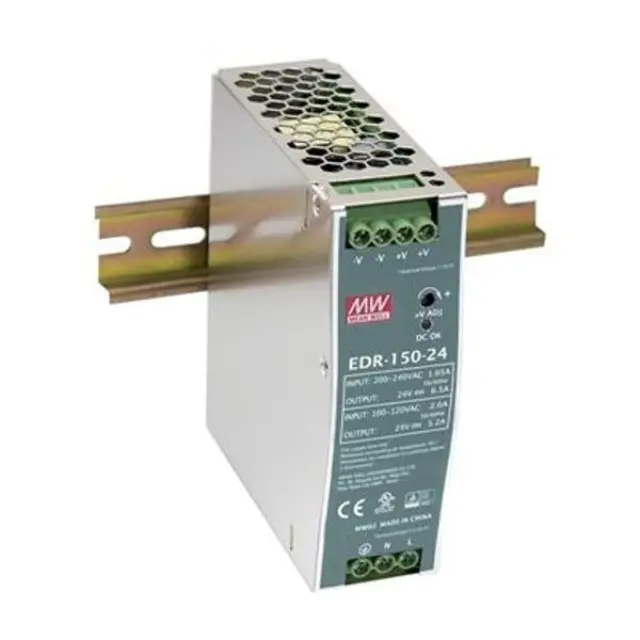AC-DC Industrial DIN rail power supply; Output 24V at 6.5A(230Vac) / 24V at 5.2A(115Vac) metal case 150W