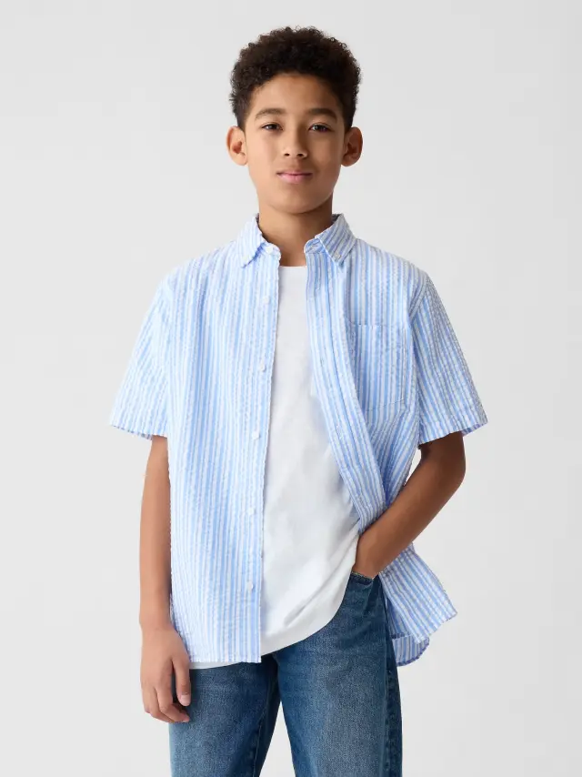 Μπλε Παιδικό Print Πουκάμισο white blue stripe - L