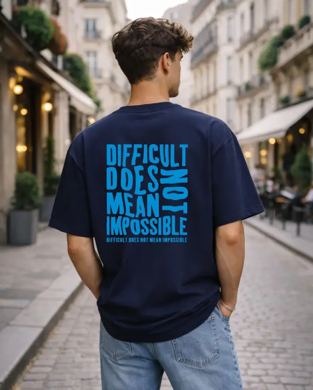 T-shirt Noshame® Oversized Navy με τύπωμα Difficult Does Not Mean Impossible - 142673 - XXL