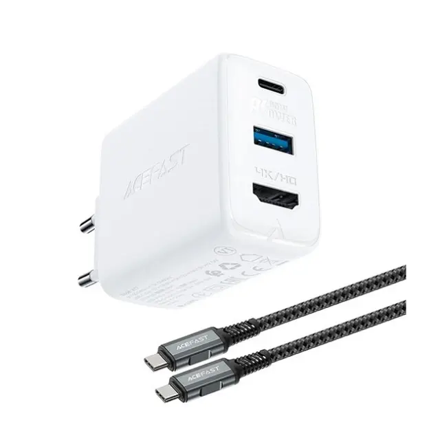 Acefast Φορτιστής 2in1 GaN 65W USB-C / USB-A White