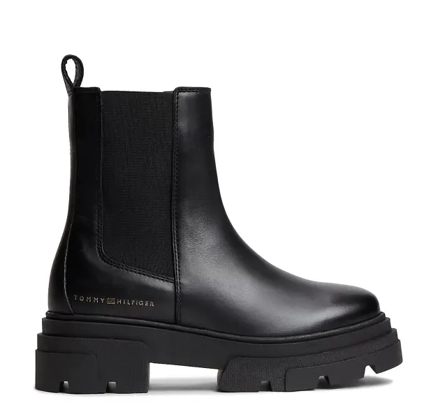 Γυναικεία Δερμάτινα Μποτάκια Tommy Hilfiger Chunky Chelsea Boot FW0FW09679 BDS Μαύρα Μαύρο - 37