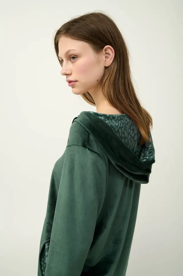 Vamp Βελουτέ Φόρμα Με Κουκούλα Green Teal 2