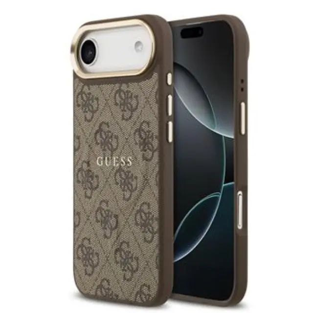 Guess PU Leather 4G Gold Frame MagSafe Case for iPhone Air Brown