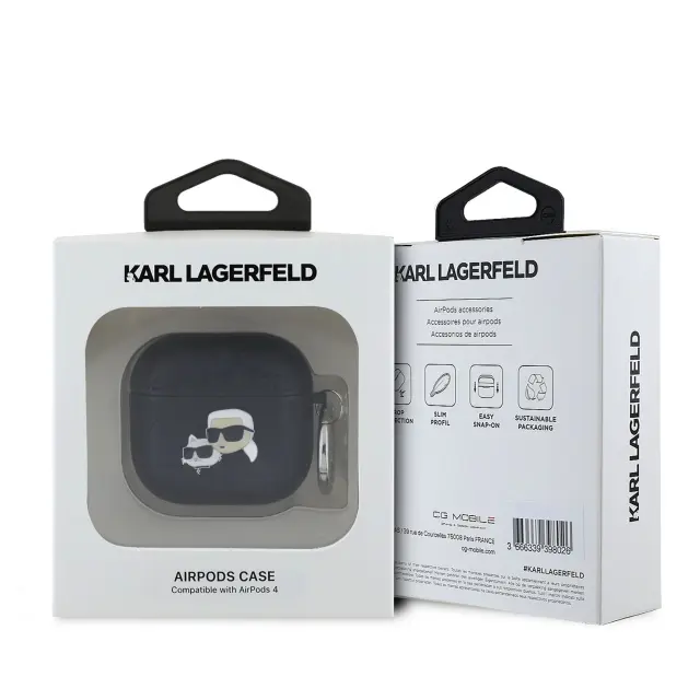 Karl Lagerfeld PU Embossed Karl and Choupette Heads Case for AirPods 4 Black 3