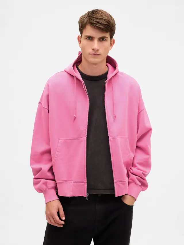 Heavyweight Oversized Crop Zip Ζακέτα Φούτερ french pink
