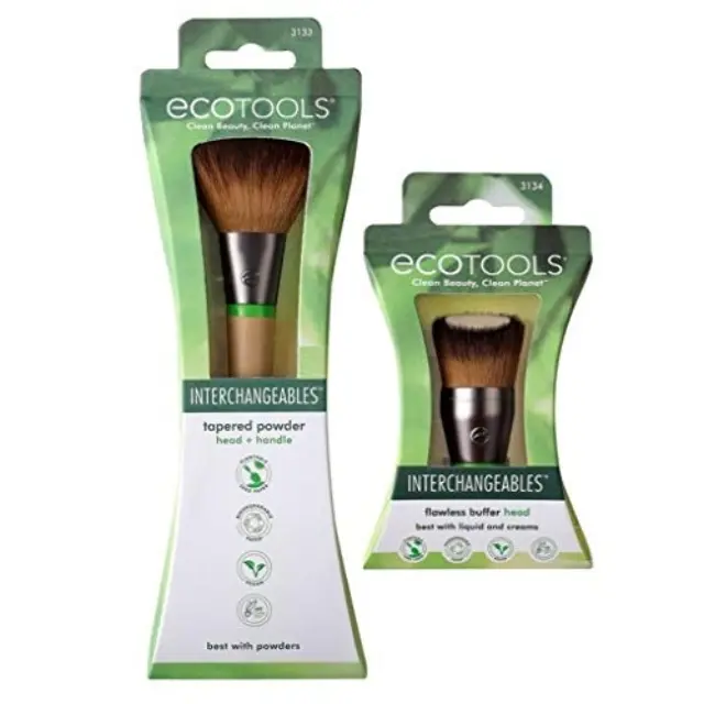 EcoTools Tapered Powder Interchangeables Make-Up Brush and Flawless Buffer Head for Seamless Make-Up Application