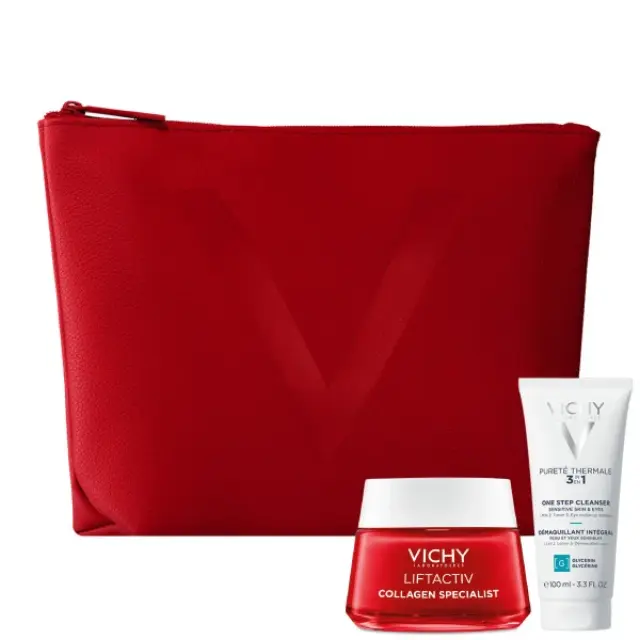 Vichy Promo Liftactiv Collagen Specialist Anti Age Face Cream, Αντιγηραντική Κρέμα Προσώπου 50ml, & Purete Thermale, 3 σε 1 Cleanser , Γαλάκτωμα Καθαρισμού Ντεμακιγιάζ Προσώπου & Ματιών 100ml & Δερμάτινο Νεσεσέρ 2