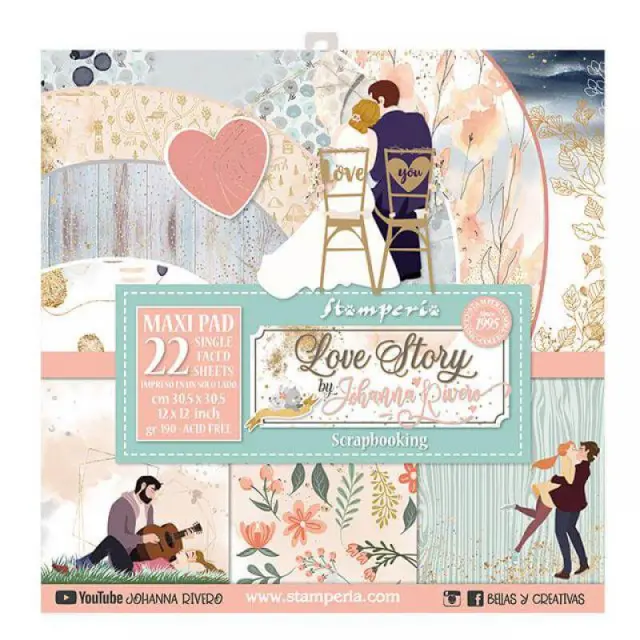 Σετ 22 Χαρτιά Scrapbooking Stamperia - Love Story - 30x30cm
