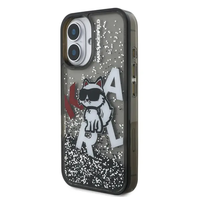 Karl Lagerfeld Liquid Glitter Scattered Choupette Case for iPhone 16 Black 2