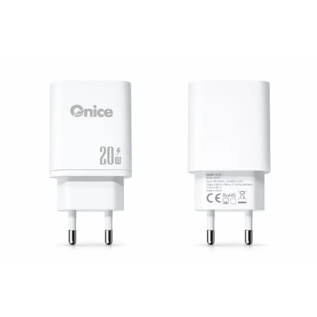 Onice 20W PD Fast Charger 2 Θυρες( USB A και USB-C) Φορτιστής Πρίζας – Γρήγορη Φόρτιση Power Delivery Λευκός