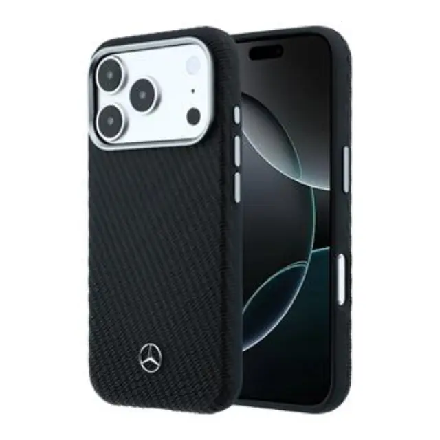 Mercedes PU Leather Wood Semi Wrap MagSafe Case for iPhone 17 Pro Black