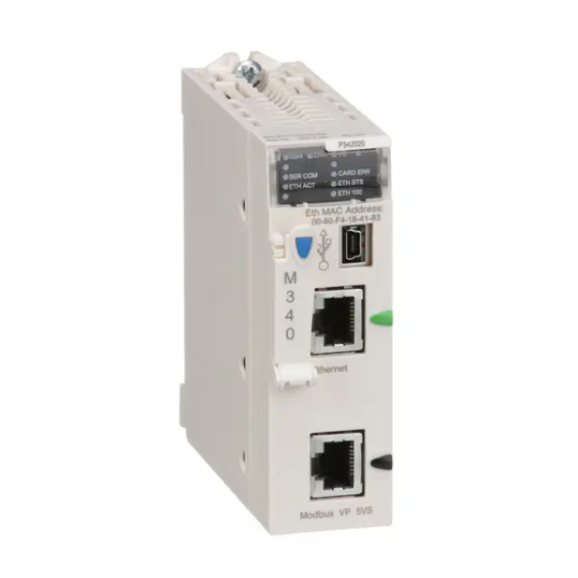 Processor module, Modicon M340 automation platform, max 1024 discrete + 256 analog I/O, Modbus, Ethernet