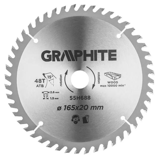Δίσκος Κοπής Ξύλου Graphite με 48 Δόντια 165mm 55H688