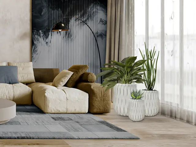 Jazmín 459631 – Σετ 3 Διακοσμητικές Γλάστρες Beige από Fiberglass & Fiberclay Μπεζ 2