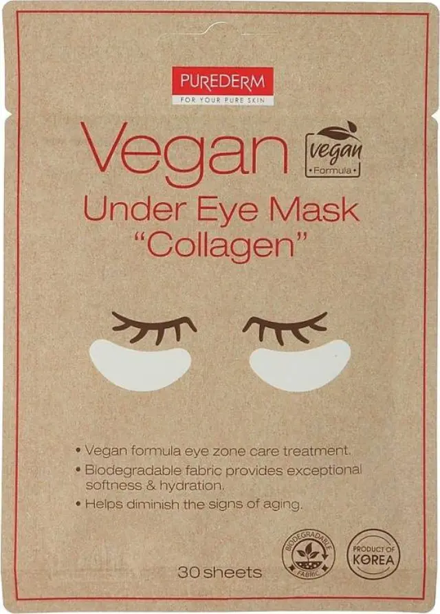 Purederm Vegan Under Eye Mask Collagen Αντιρυτιδικά Επιθέματα Ματιών Με Κολλαγόνο 30τμχ
