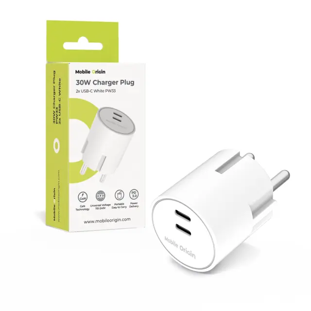 Mobile Origin 30W Charger Plug PW33 - 2x USB-C, white