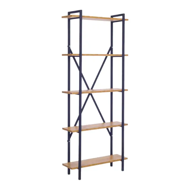 Βιβλιοθήκη Derena pakoworld oak με μαύρο μέταλλο 60x29x160εκ 3