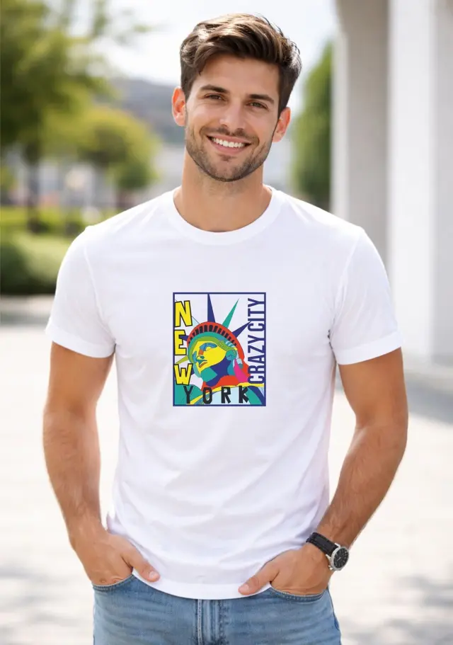 T-shirt Noshame® Signature Λευκό με Τύπωμα NY - 112390 - XXL